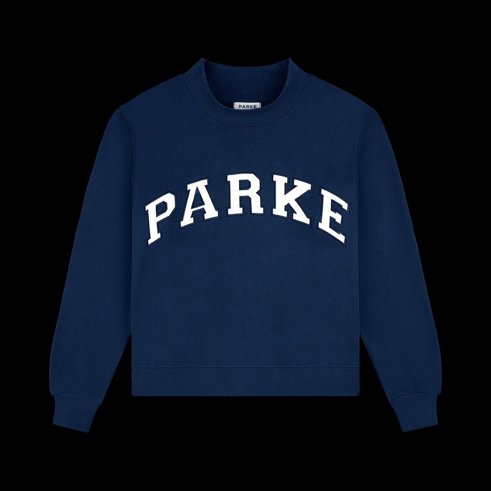 PARKE-Fleece-Varsity Mockneck-Denim + White-L/XL